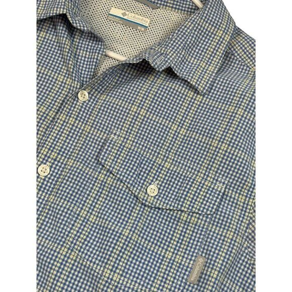 Columbia Sportswear Men's M Blue & Yellow Gingham Button-Up Shirt - Picture 2 of 12